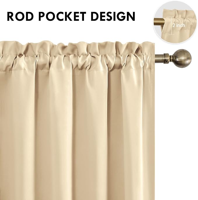 DWCN Beige Blackout Curtains for Bedroom – Rod Pocket Thermal Insulated Energy - Image 4