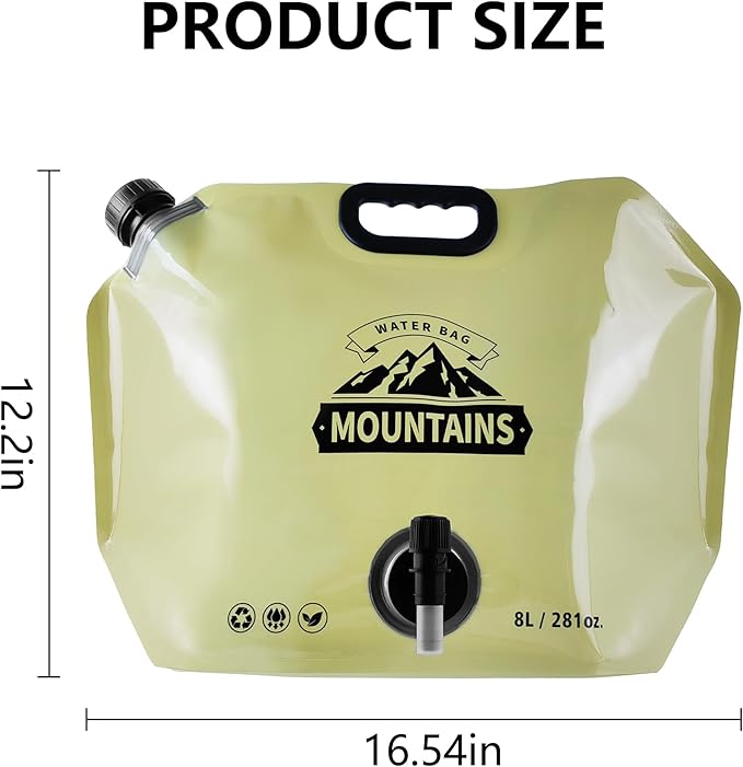 Collapsible 8L Water Storage Bag, BPA-Free Portable Folding Water Jug with Adjustable Faucet, Leakproof Emergency Water Bag for Camping, Hiking, Riding, Outdoor Sport (BEIGE, 2)