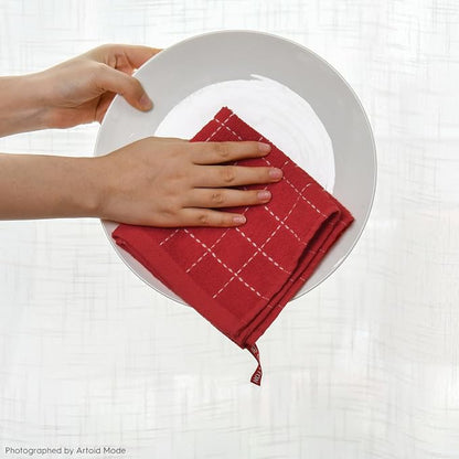 Artoid Mode Checkered Designed Cotton Red Green Terry Kitchen Dish Cloths - Image 6