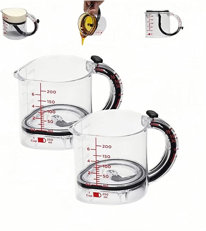 All in One Adjustable Measuring Cup, Push Up Measuring Cup Solid and Liquid, Space Saving, Easy to Clean, Multifunctional Kitchen Measuring Cups for Preparation, Baking, and Cooking (2)