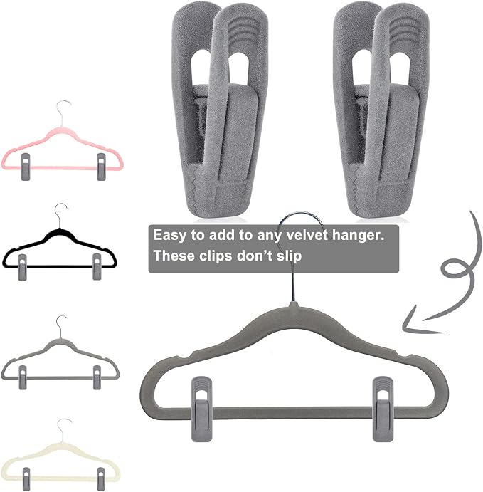 Grey Velvet Hangers Clips, Non-Slip Strong Velvet Hangers Clips - Image 3