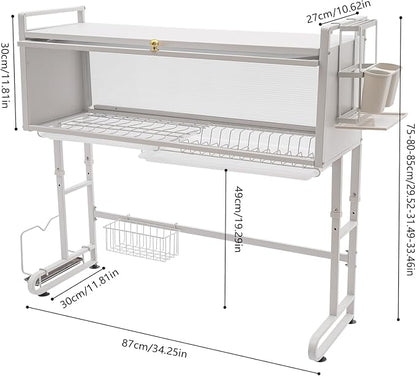 3 Tier Over The Sink Dish Drying Rack W/Clear Cabinet Door, Adjustable Dish - Image 2