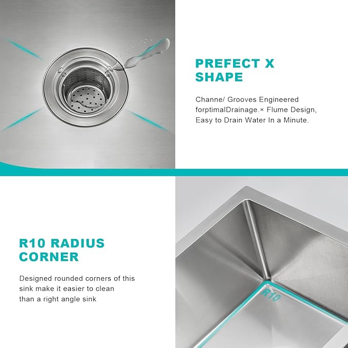 15 x 15 Inch Undermount Kitchen Sink, T-304 Stainless Steel Handmade Single Bowl Kitchen Bar Sink or Prep Small Sink (Brushed)