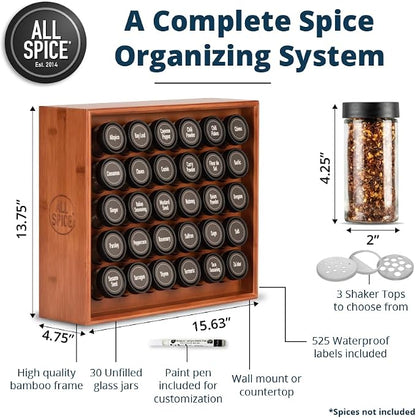 AllSpice Spice Rack Organizer, 525 Unique Labels, Countertop or Wall Mount - Image 3