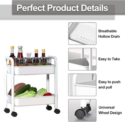 Melody House 2-Tier Utility Rolling Cart Storage Organizer Sofa Side Table - Image 3