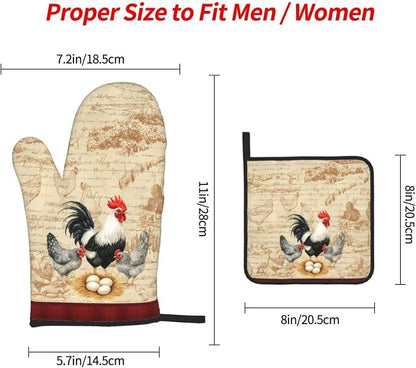 Rooster Chichen Oven Mitts and Pot Holders Sets, Cute Hot Pads Baking Gloves - Image 4