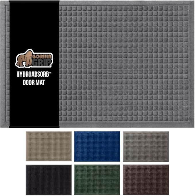GORILLA GRIP Front Door Mat, 72x24, Indoor Outdoor Ultra Absorbent HydroAbsorb Doormat, Absorbs Up to 2.75 Cups of Water, Stain and Fade Resistant, Rubber Backing Doormats, Captures Dirt, Gray