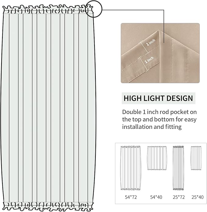 DWCN French Door Curtains – Rod Pocket Thermal Blackout Curtain for Doors with Glass Window, Kitchen and Patio Doors for Privacy, 25 X 40 Inches Long, 1 Curtain Panel with Tieback, Beige