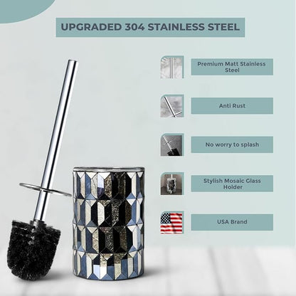 Escenzy Cute Toilet Brush and Holder Set Mosaic Glass | Non-Rustic Stainless - Image 2