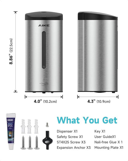 AIKE Automatic Wall Mount Liquid Soap Dispenser, Commercial Stainless Steel - Image 8