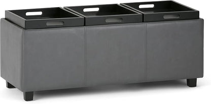 SIMPLIHOME Avalon 42 inch Wide Contemporary Rectangle Storage Ottoman in Stone - Image 11