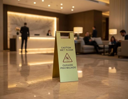2 Pcs Wet Floor Sign, 24 Inch Gold Stainless Steel Caution Wet Floor Sign - Image 3
