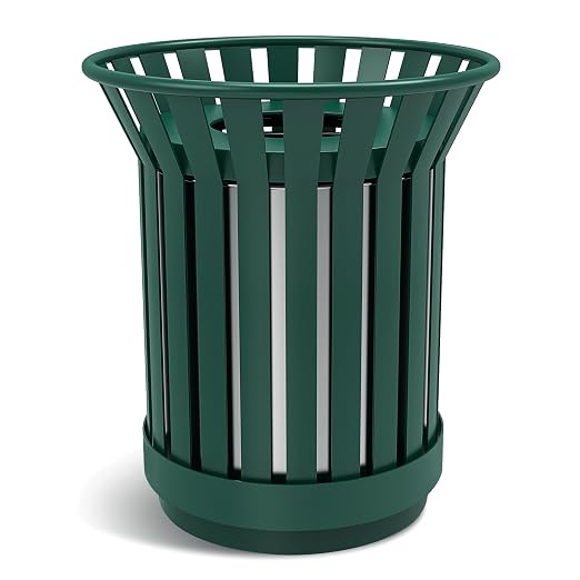 16 Gallon Round Large Outdoor Trash Can, Heavy Duty Metal Slatted Garbage Can - Image 7