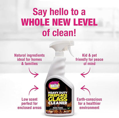Quick N Brite Fireplace Glass Cleaner 24oz, Nonabrasive Cleaning Spray - Image 3