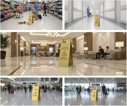 2 Pcs Wet Floor Sign, 24 Inch Gold Stainless Steel Caution Wet Floor Sign - Image 7