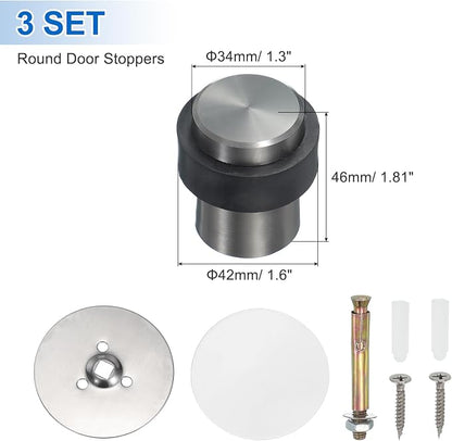 PATIKIL 3Set Round Door Stoppers, 46mm Stainless Steel Door Stop Doorstop Wedge - Image 2