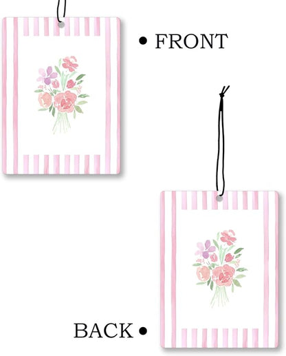Girly Pink Floral Car Air Freshener 4 Pcs, Preppy Pink Striped Flower Hanging - Image 7