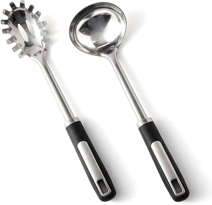 Stainless Steel Ladle and Pasta Server Set, Food-Grade Thickened Metal Soup by JULIPRO