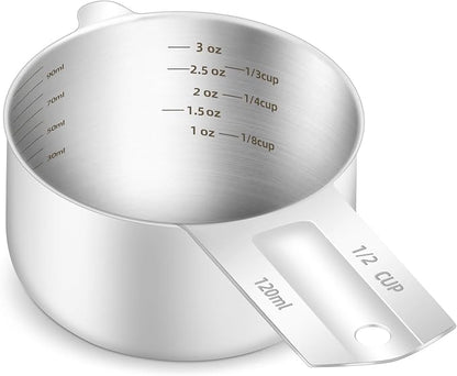 1PCS 1/2Cup Single Measuring Cup, Etched Inner Scale Stainless Steel Measure by BERYLER