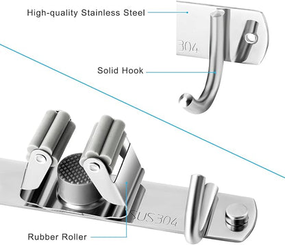 2 Pcs Mop Broom Holder Wall Mounted, Dustpan Holders, Stainless Steel Mop - Image 2