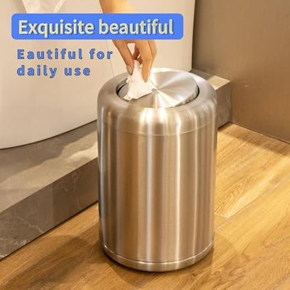 Waste Can 3 Gallon with Swing Lid，Brushed Stainless Steel Trash Can，Metal - Image 2