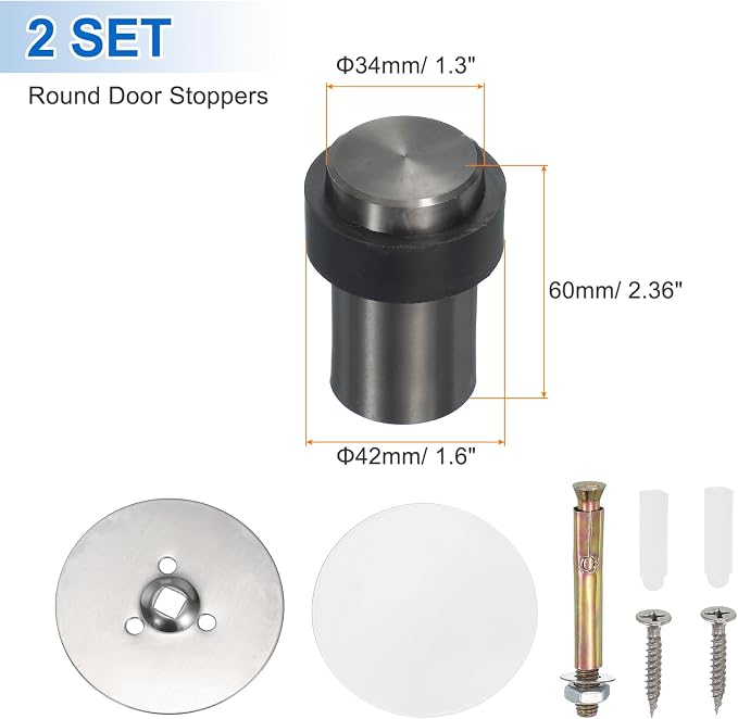 PATIKIL 2Set Round Door Stoppers, 60mm Stainless Steel Door Stop Doorstop Wedge - Image 2