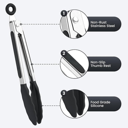 7-Inch Silicone Tongs Pack of 6, Small Stainless Steel Tongs - Image 4
