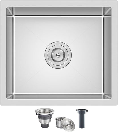 18 Inch Undermount Kitchen Sink Brushed, 18 Gauge T-304 Stainless Steel Handmade Single Bowl Kitchen Bar/Prep Sink Undermount, 18"x18"x9"