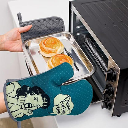 zcyhtqp, Dinner's Fxxking Ready, Funny Silicone Non-Slip Oven Mitts and Pot - Image 3