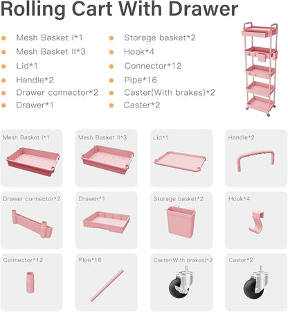 5 Tier Rolling Cart Organizer, Bathroom Cart Organizers - Image 7