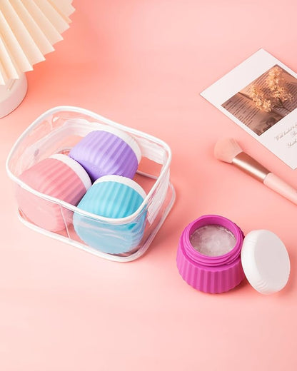 4 Pack Travel Size Silicone Jars, TSA Approved, Leak Proof, Bright Colors, 90ml Each, Cylindrical, With Clear Bag