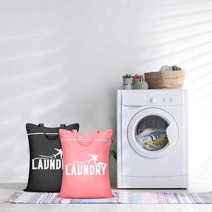 Fiodrimy 2 Pcs Large Travel Laundry Bags - Washable Waterproof Wet Clothes Bags for Gym, Swimming, Yoga & College Dorm (Black+Pink)