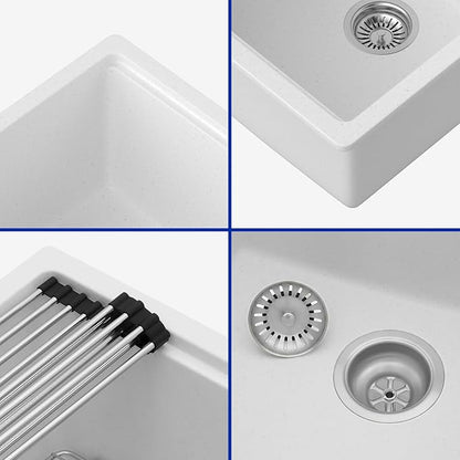 Dcolora 18 Inch Wet Bar Sink Granite Composite White Undermount Small Kitchen Sink Single Bowl With Workstation #DC-GU0001WS