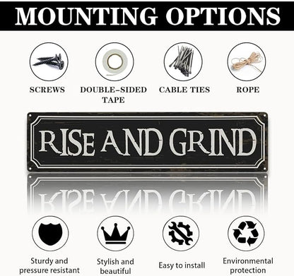 Coffee Decor Signs, Rise and Grind Sign, Retro Metal Tin Sign, Coffee Home Decor - Image 3