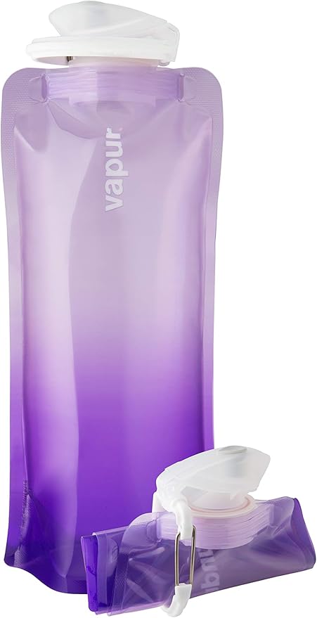 Vapur Collapsible Water Bottle With Carabiner, Compact Bottle Folds Flat For Hydration On The Go, Ideal for Traveling, Hiking or Camping, 23 Ounce, Lavender, Pack of 1