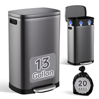 ELPHECO Kitchen Trash Can with Lid Soft Close, 13 Gallon / 50L Stainless Steel by ELPHECOUSA