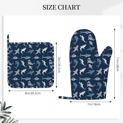 Cool Sharks Oven Mitts and Pot Holders Set of 4 Silicone Blue Grey Sharks - Image 3