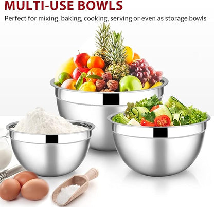 E-far Mixing Bowls with Lids Set of 5, Stainless Steel Black Mixing Bowls Metal - Image 4