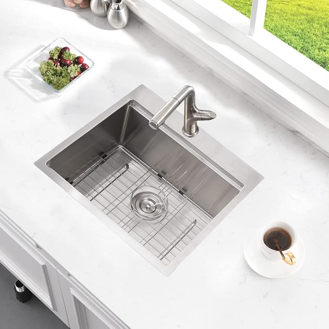 Bar Sink Drop In Workstation-Bokaiya 21x20 Small Drop In Kitchen Sink Stainless Steel Outdoor RV 16 Gauge Top Mount Single Bowl Wet Bar Sinks with Cutting Board