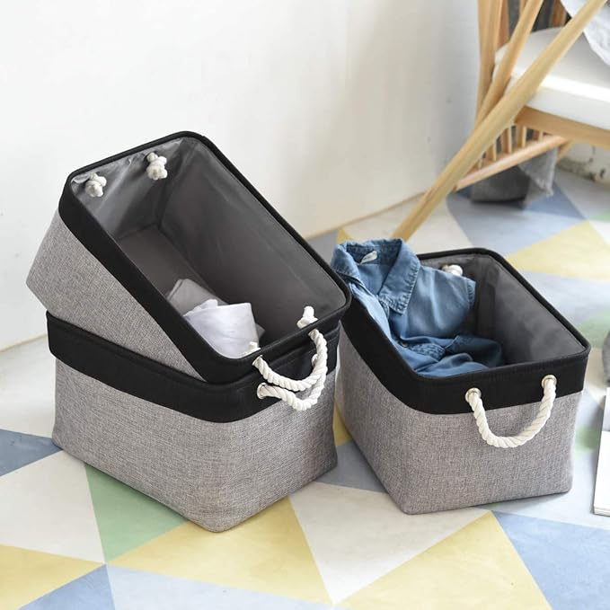TheWarmHome Storage Basket for Organizing- 16x12x8 inch 1 Pack Fabric Storage Cubes, Bins for Organization for Shelves Organizer Gift Laundry Cloth Toy (Grey & Black)