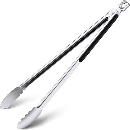 Grilling Tongs - 17 Inch Extra Long Metal Tongs, Heat Resistant Stainless Steel by HE-SANQI