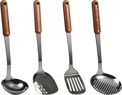 FJNATINH Stainless Steel Wok Spatula, Slotted Spatulas, Skimmer Ladle Tool Set by HOMEKITCHENTOOL