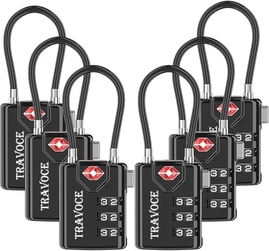 TSA Approved Luggage Locks, Travel Locks Which Also Work Great as Gym Locks, Toolbox Lock, Backpack and More, Black 6 Pack