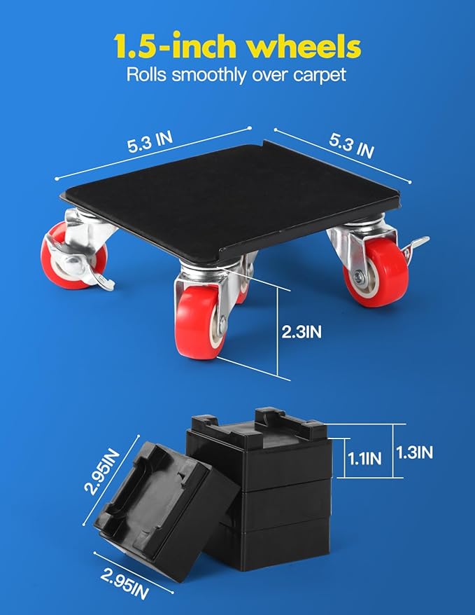 1200 lb Capacity - Heavy Duty Furniture Movers with Wheels and Moving Dolly, Includes Furniture Lifter Jacks Tool Set, Gliders, Sliders, 5 Rollers Casters Cart. Easily Move Furniture, Piano, Equipment