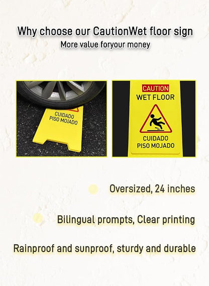1-Pack Caution wet floor sign, 24 in. Height, Bright Yellow Double-Sided - Image 4