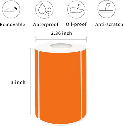 2×3 Inch Orange Removable Thermal Labels, Thermally Printable, 300 Sheets per - Image 2