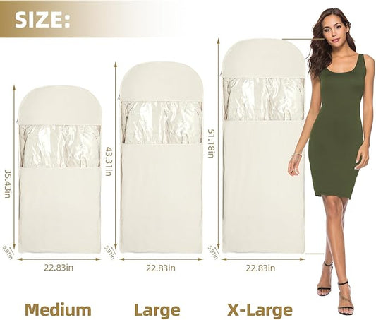 3 Packs Space Saving Garment Bag with Self Compression Zipper, Travel Suit Bags for Closet Storage, Hanging Garment Bag for Coats, Down Jackets (M+L+XL,Beige)