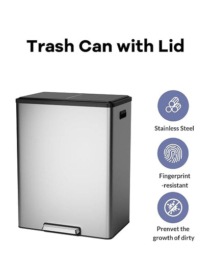 Garvee Dual Trash Can for Recycling and Trash, 2 x 30 L Stainless Steel Kitchen - Image 2