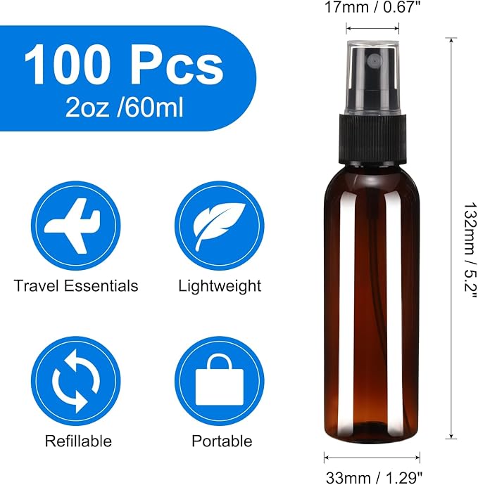 uxcell 100Pack Spray Bottles, 2Oz/60ML Reusable Clear Empty Mist Plastic Mini - Image 2