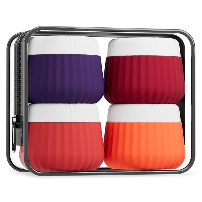 Travel Containers for Toiletries 4 Pack, TSA Approved Travel Size Toiletries, Travel Size Containers, With Clear Bag Leak Proof Silicone Jars, Travel Essentials Creams Jars Carrying Small Items